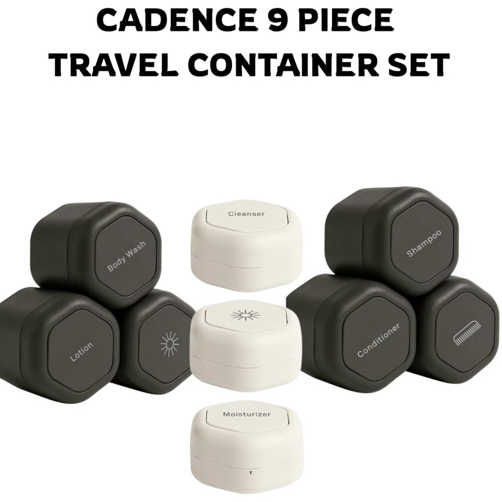 Cadence Travel Containers 9 Piece Set Capsules Hair Skin Body BRAND NEW